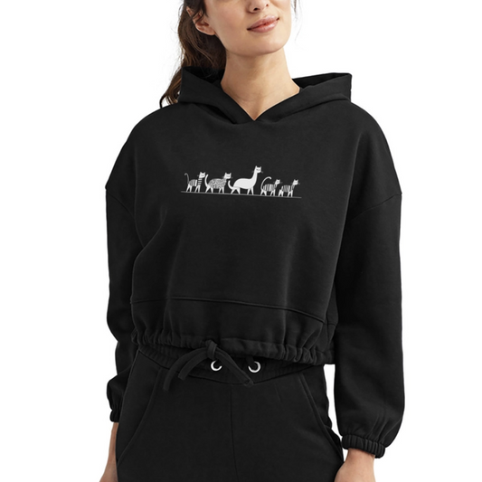 Sweat à capuche court - Motif de chats - rose zombie