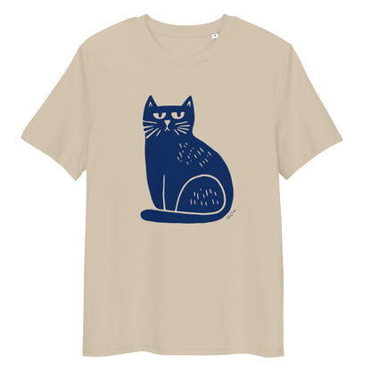 T-shirt en coton bio – Illustration chat minimaliste bleu marine