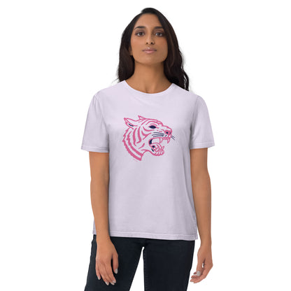 T-shirt en coton biologique - Imprimé de tête de tigre rose