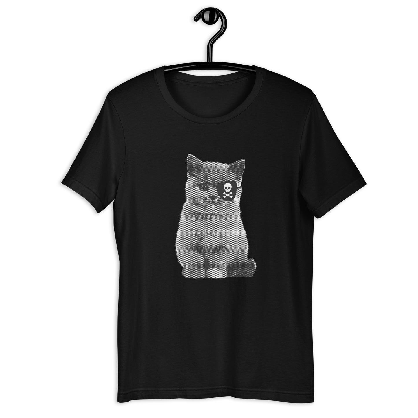 T-shirt en coton recyclé — Chat pirate cache-œil tête de mort,