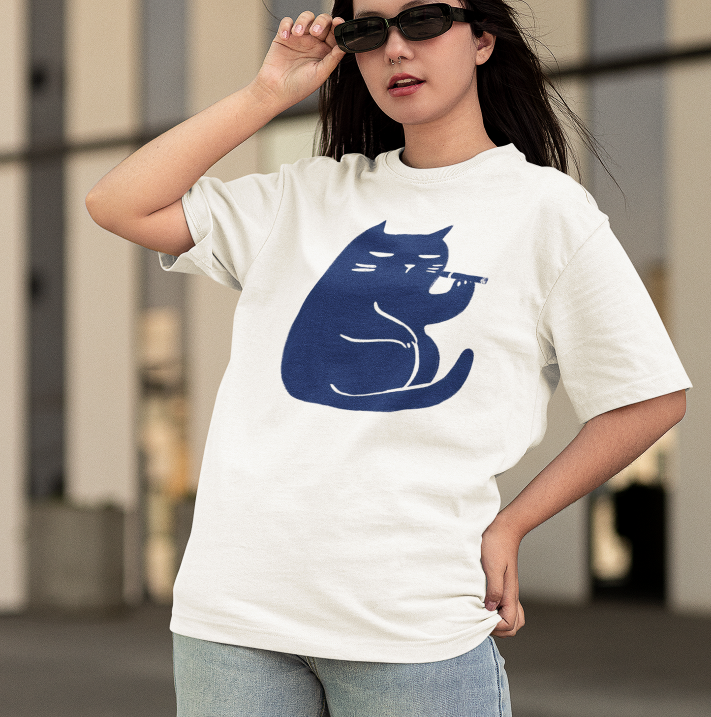 T-shirt en coton bio oversize - Chat relax