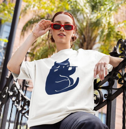 T-shirt en coton bio oversize - Chat relax