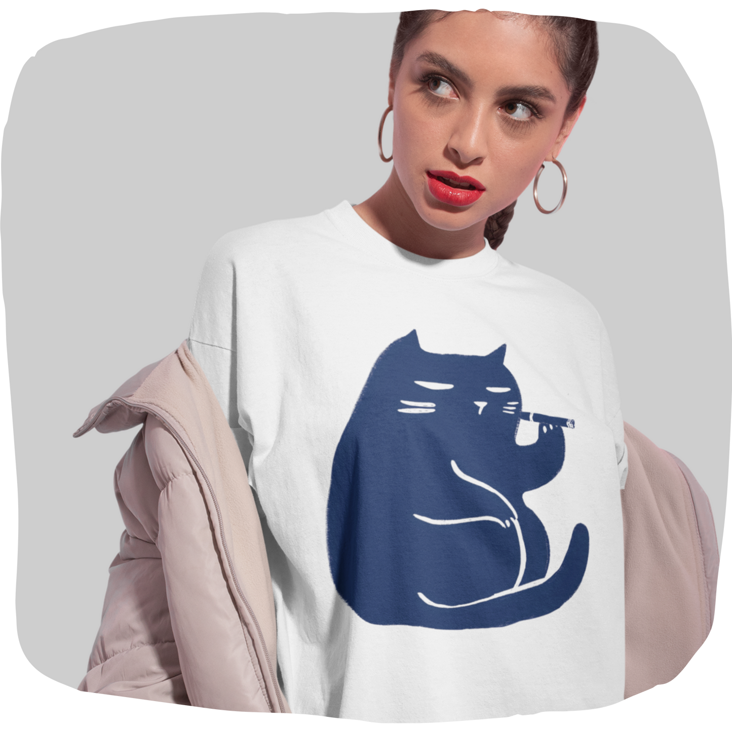 T-shirt en coton bio oversize - Chat relax