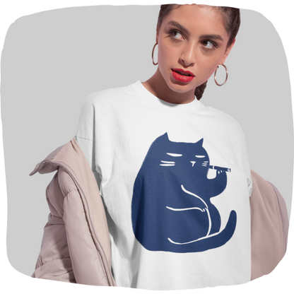 T-shirt en coton bio oversize - Chat relax
