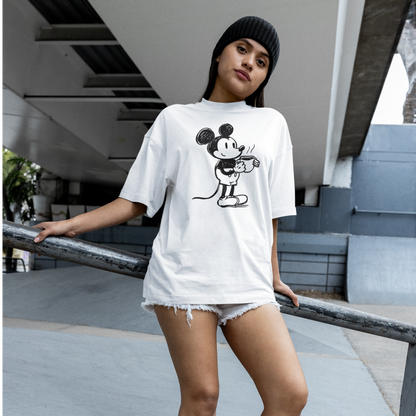 T-shirt en coton bio oversize - Mickey vintage avec tasse de café