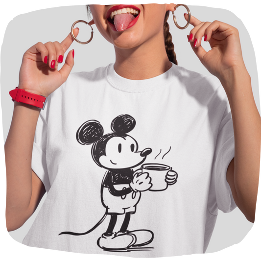 T-shirt en coton bio oversize - Mickey vintage avec tasse de café