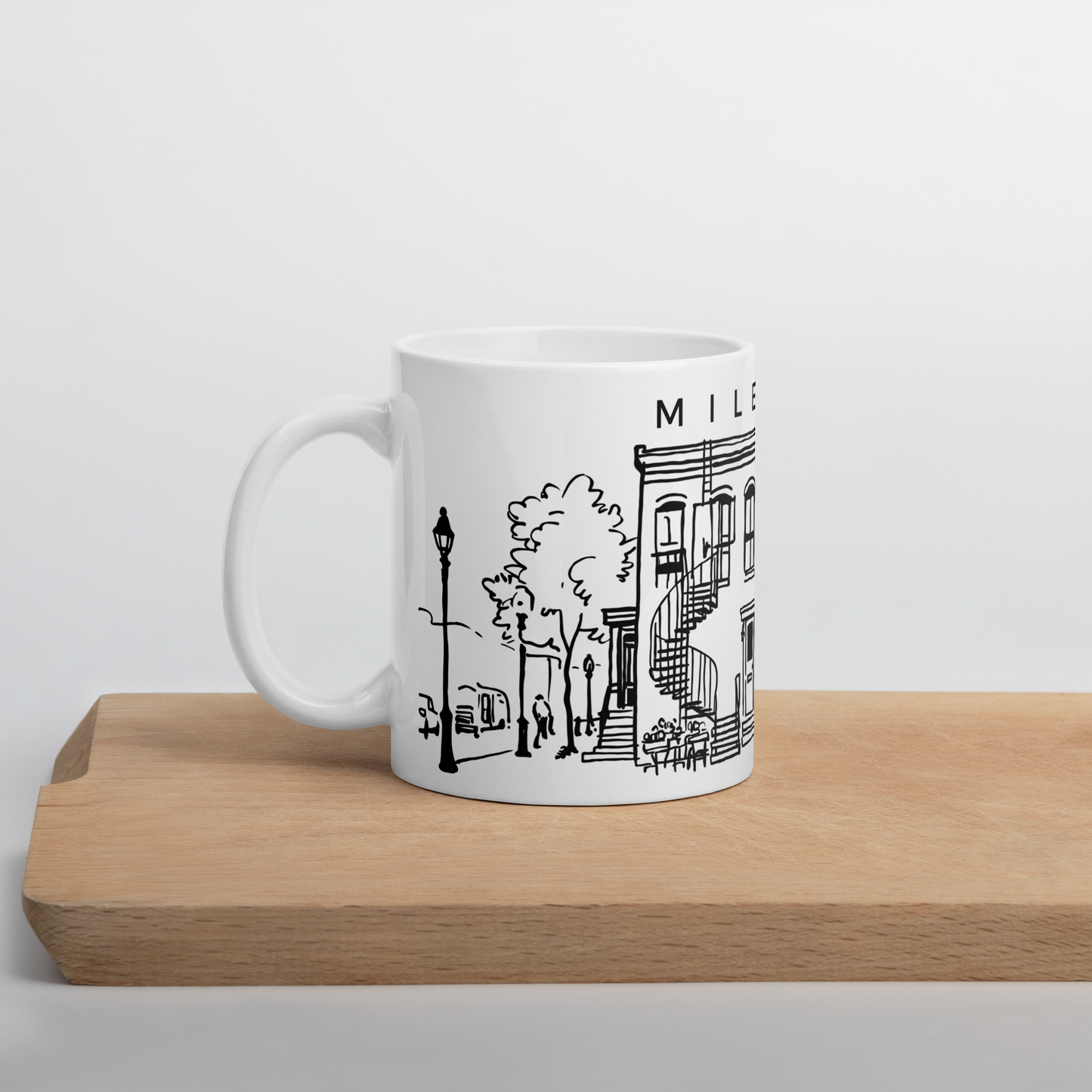 Tasse en céramique Mile-End Montréal — Illustration au trait noir