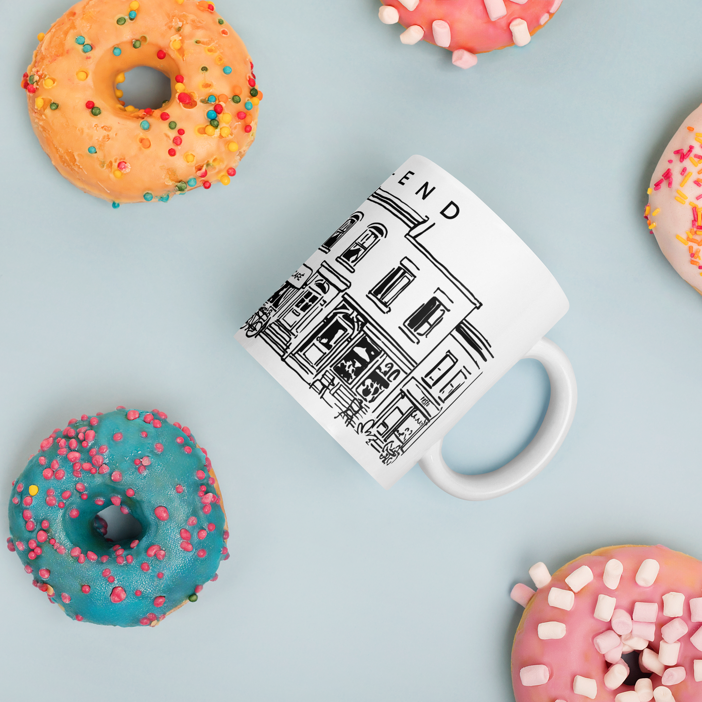 Tasse en céramique Mile-End Montréal — Illustration au trait noir