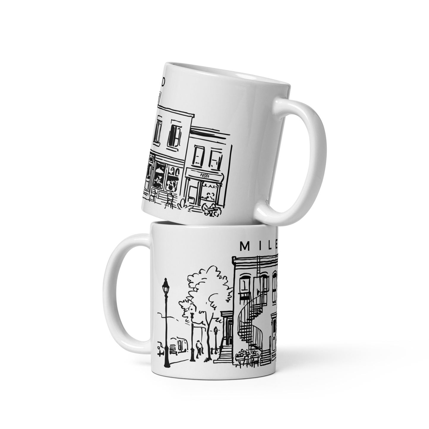Tasse en céramique Mile-End Montréal — Illustration au trait noir