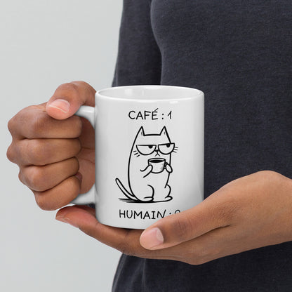 Tasse festive de 11 oz en céramique - Chat grincheux vs humain
