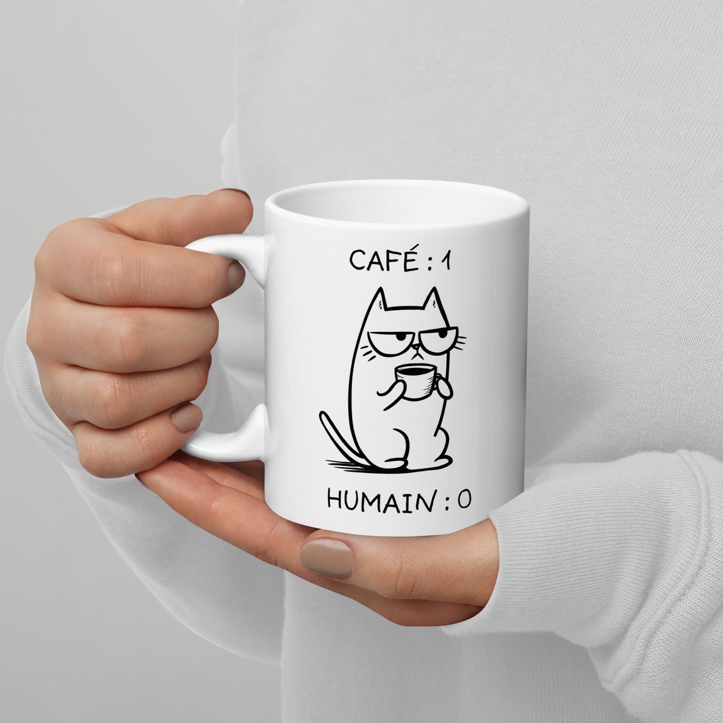 Tasse festive de 11 oz en céramique - Chat grincheux vs humain