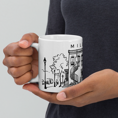 Tasse en céramique Mile-End Montréal — Illustration au trait noir
