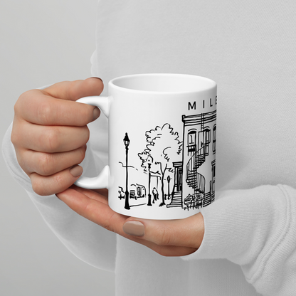 Tasse en céramique Mile-End Montréal — Illustration au trait noir