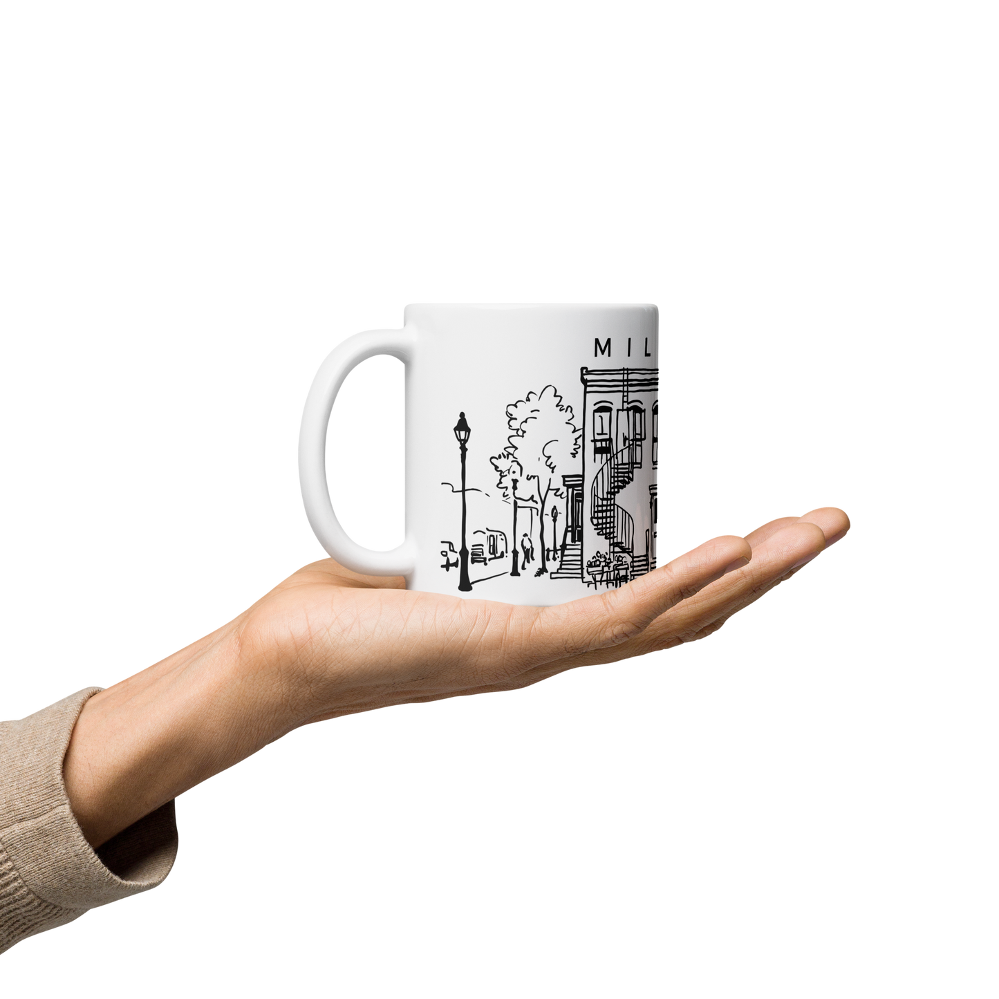 Tasse en céramique Mile-End Montréal — Illustration au trait noir