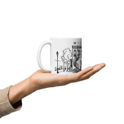 Tasse en céramique Mile-End Montréal — Illustration au trait noir