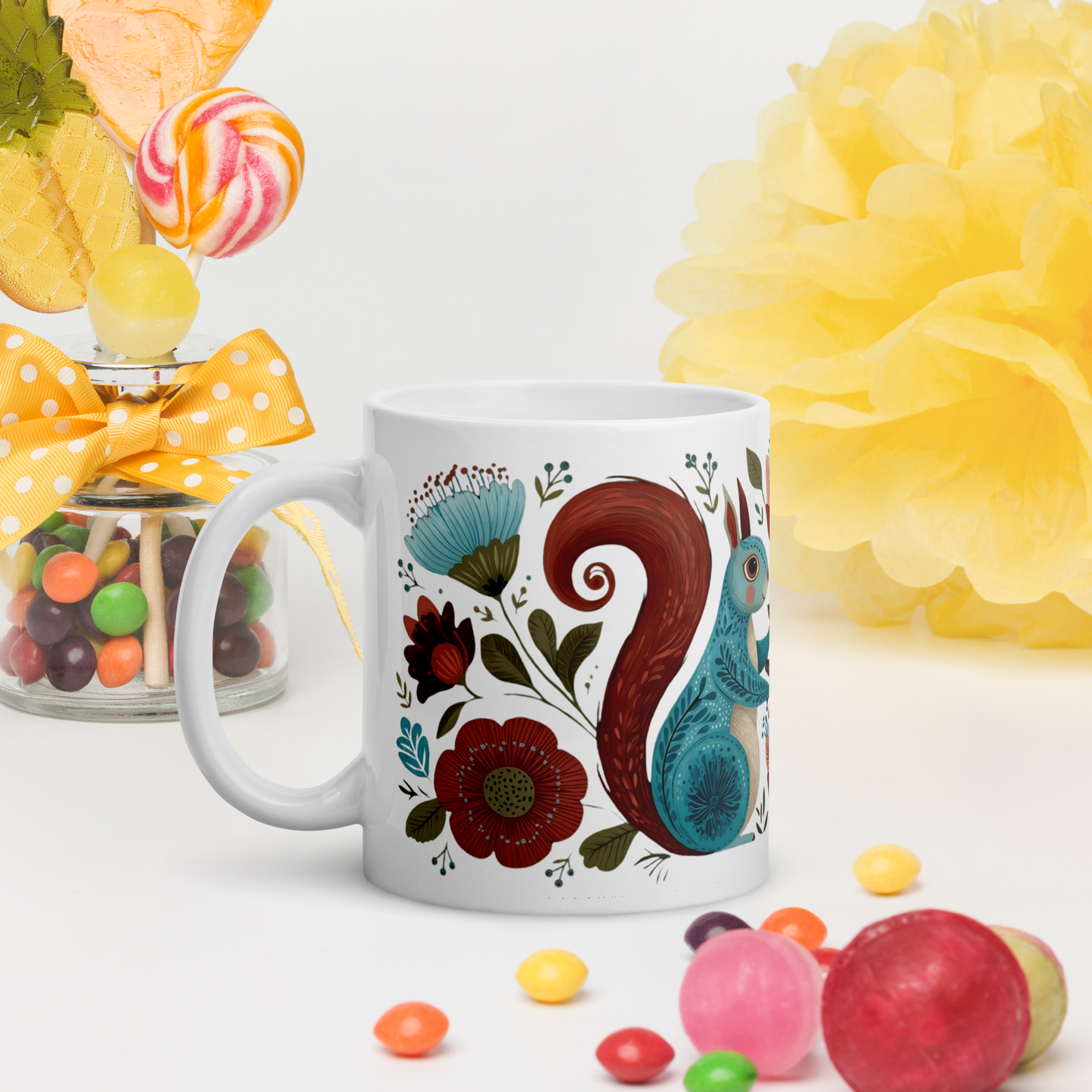 Tasse Montréal — Écureuils folk art