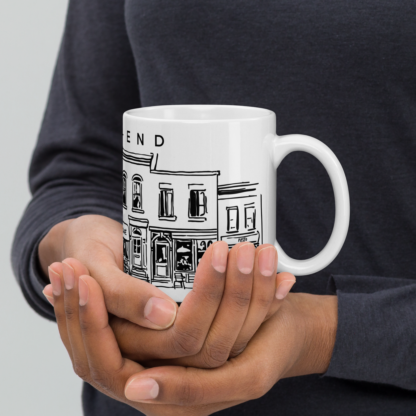 Tasse en céramique Mile-End Montréal — Illustration au trait noir