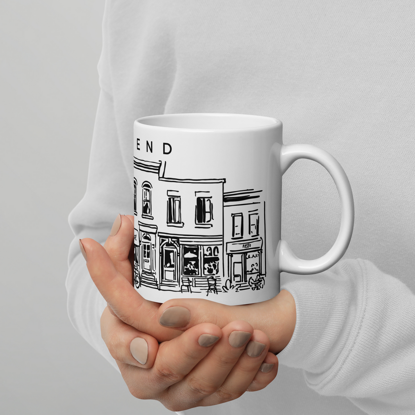 Tasse en céramique Mile-End Montréal — Illustration au trait noir
