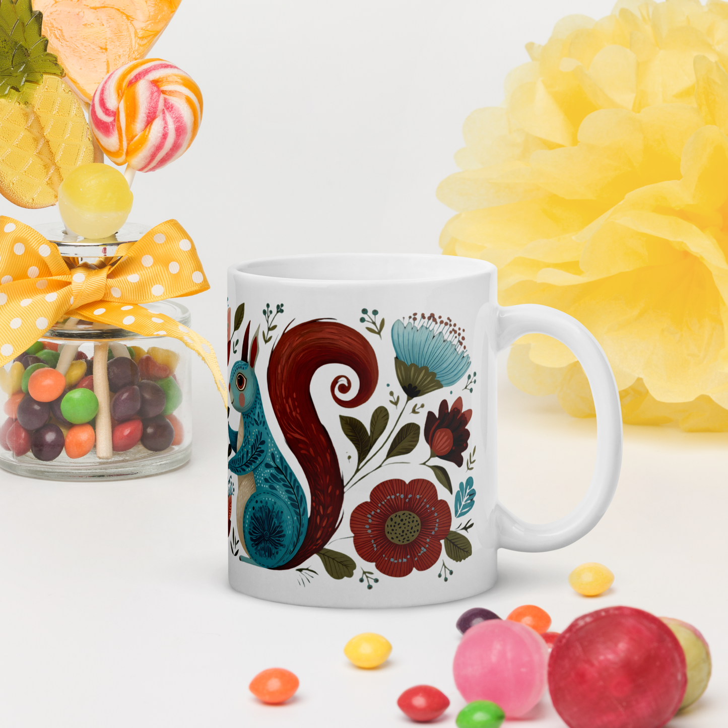 Tasse Montréal — Écureuils folk art