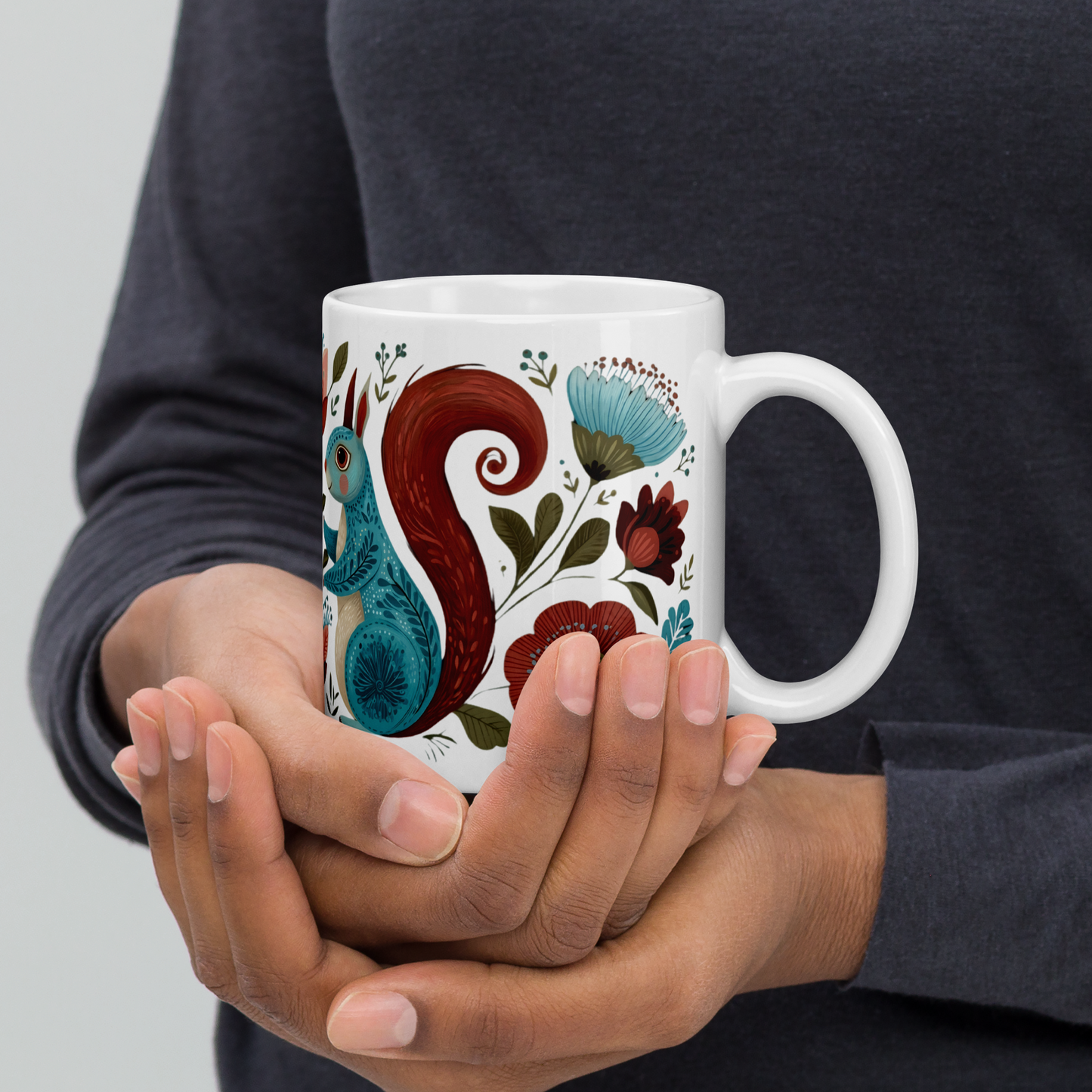 Tasse Montréal — Écureuils folk art