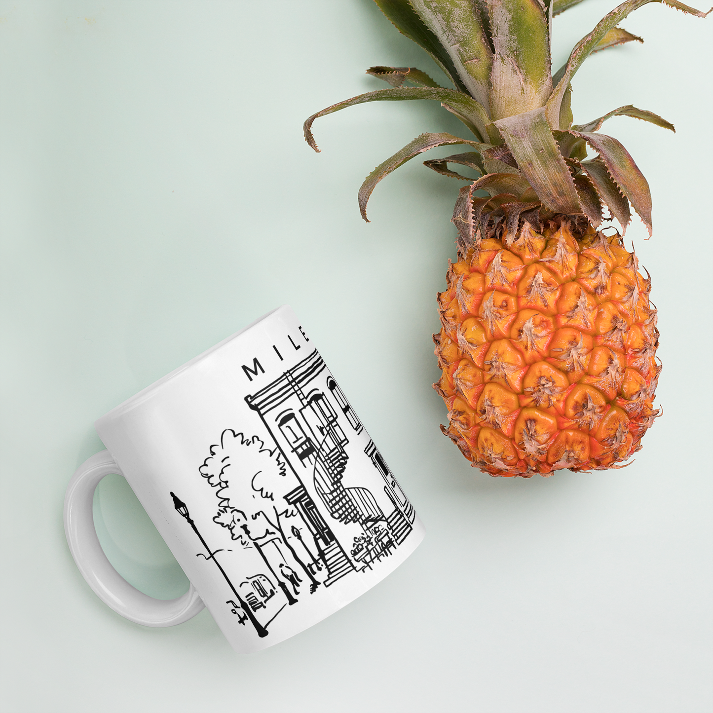 Tasse en céramique Mile-End Montréal — Illustration au trait noir