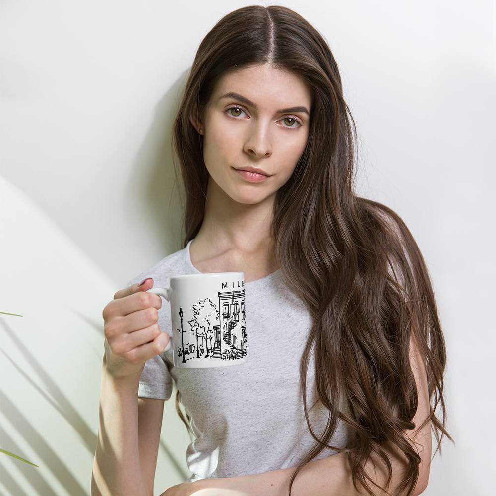 Tasse en céramique Mile-End Montréal — Illustration au trait noir