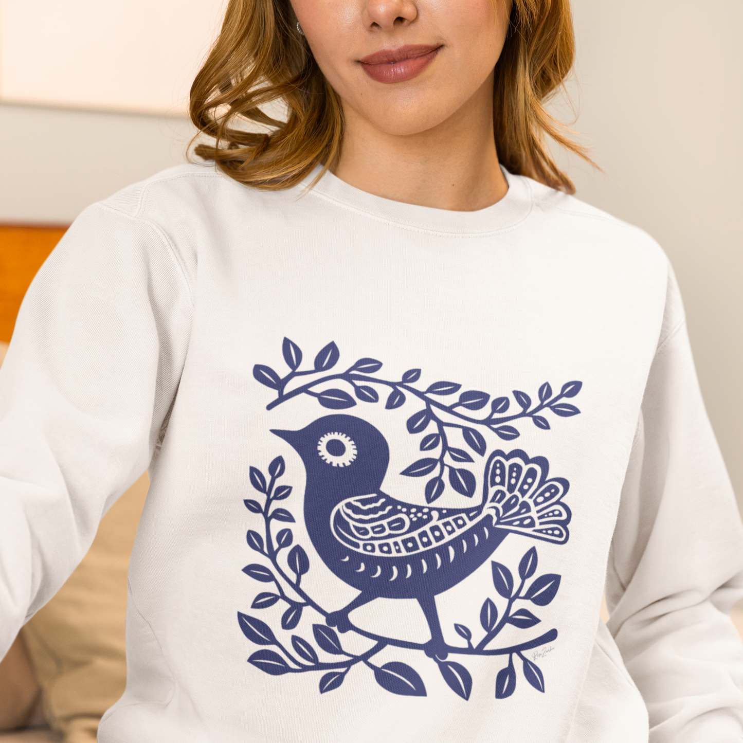 Organic cotton sweater – Medium weight – Bird pattern