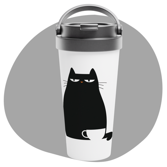 Gobelet de 15 oz en acier inoxydable – Chat avec tasse de café