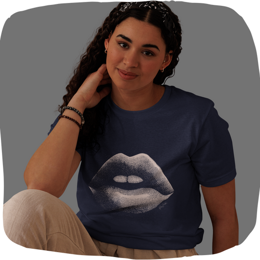 T-shirt écolo en coton recyclé – Motif artistique de lèvres