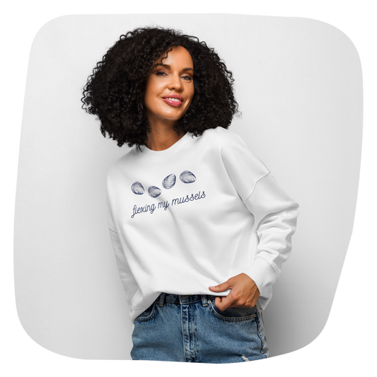 Pull en coton bio Flexing Mussels - Thème plage - rose zombie